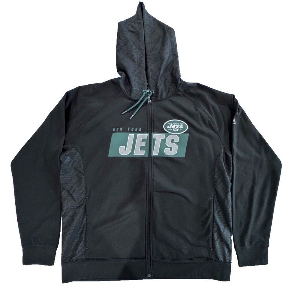 Majestic NY Jets Therma Base Full Zip Hoodie Mens XL Black Performance NFL